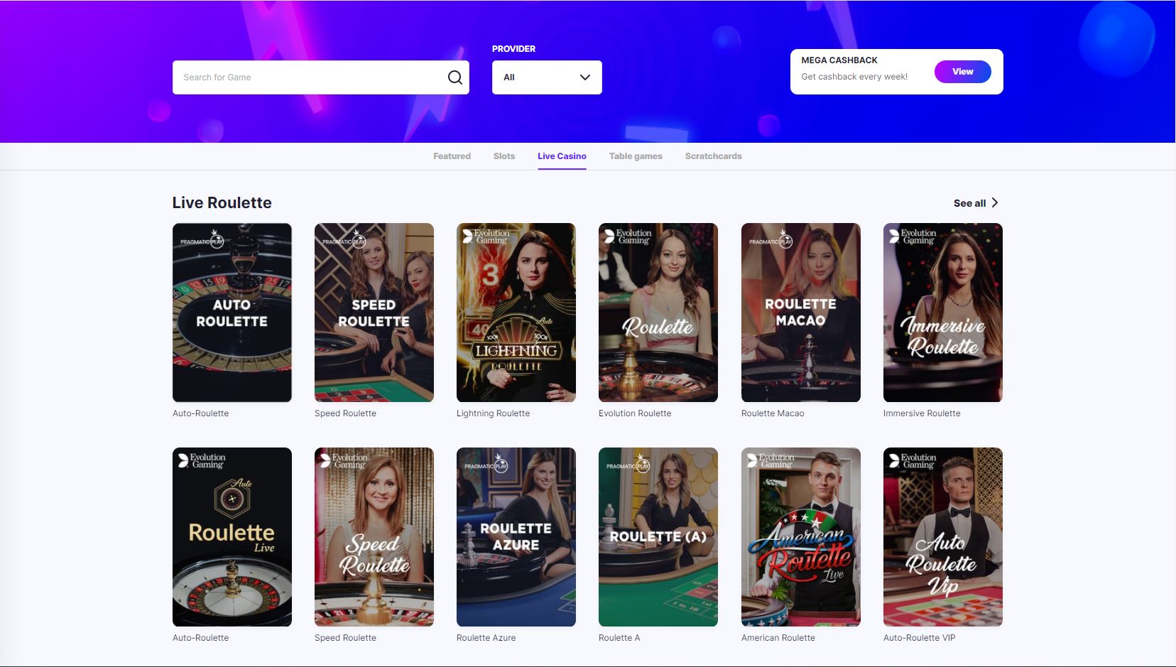 MegaRush Live Casino Screenshot